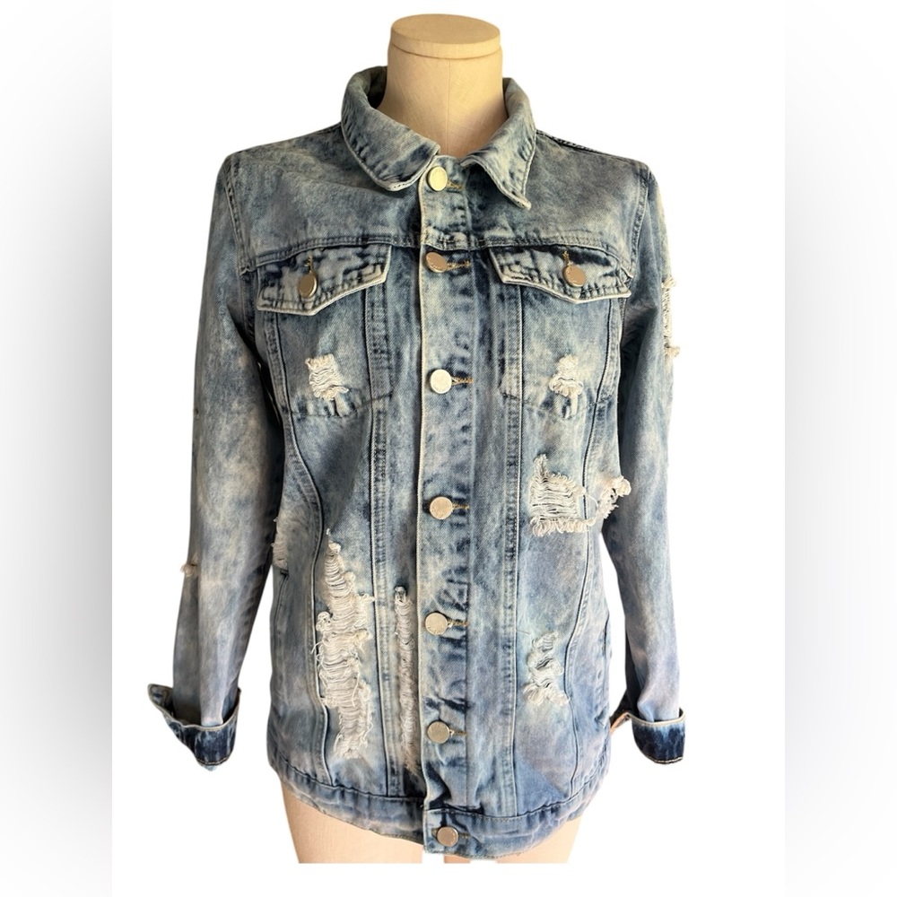 Distressed Light Blue Denim Jean Jacket